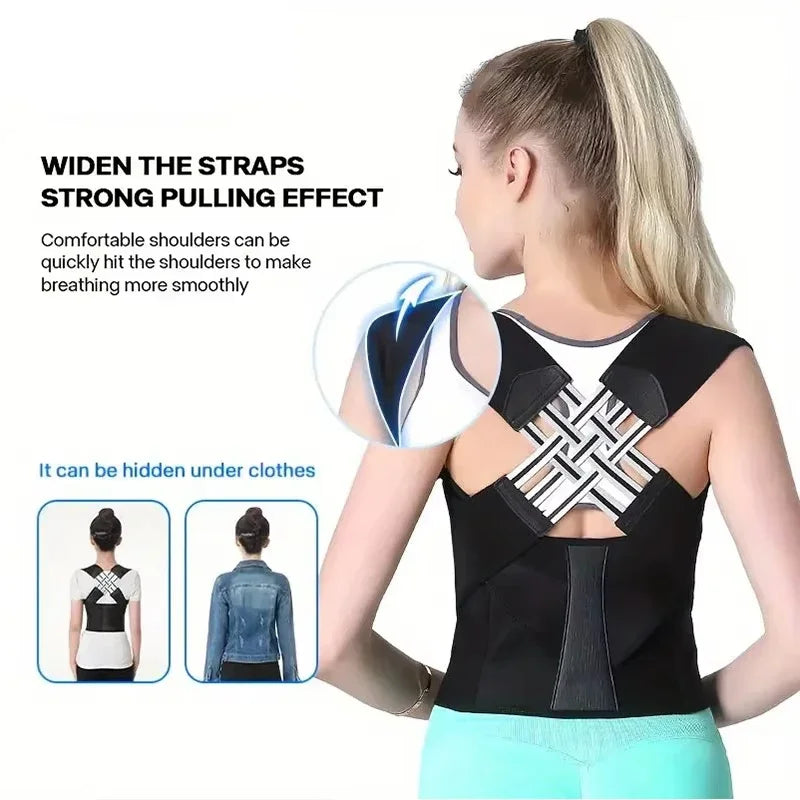 Posture Back Brace Pink Black Adjustable Back Support Strap Corrector to Prevent Spinal Distortion and Hunchback for Men Women