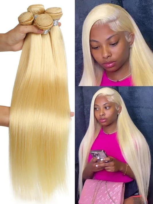 613 Blonde 1/3/4 Brazilian Hair Bundles Straight Weave 100% Human Hair Weft 24 26 28 30 32 34 36 38 40 Inch Bundle Weaving