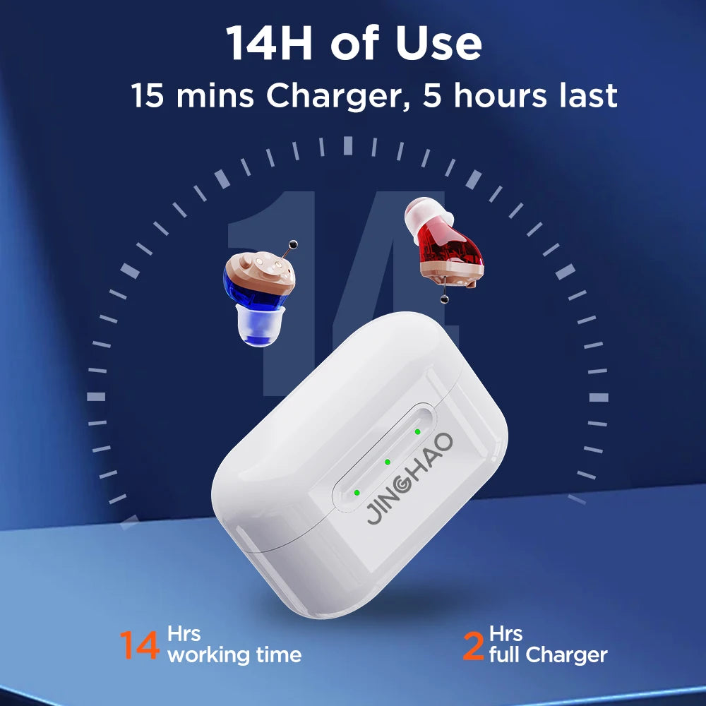 One Pair Rechargerable Hearing Aids Digital In Ear Small Sound Voice Amplifier Enhancer with Charger Case