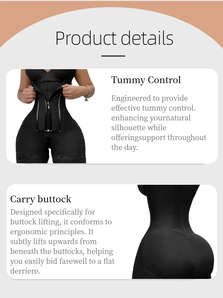 Women's Lace-Trimmed Shapewear Bodysuit - Tummy Control Corset with Adjustable Straps & Zipper, Black, Comfortable