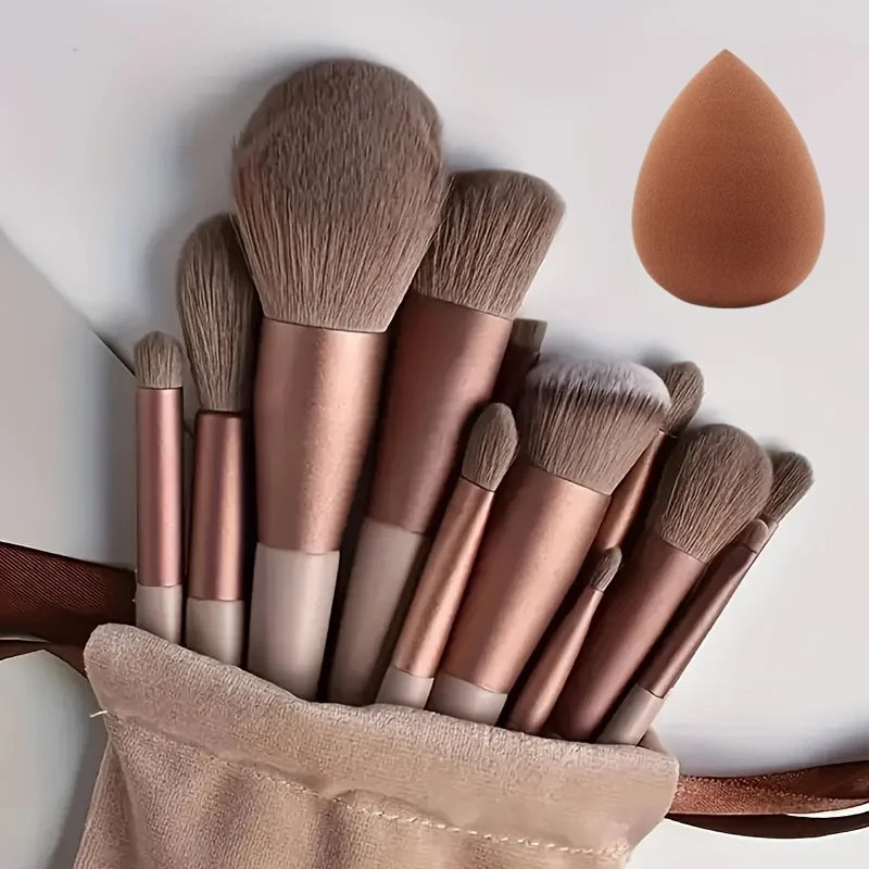 13pcs Makeup Brush Set - Soft Synthetic Fiber, Includes Rouge, Foundation, Eye Shadow, Eyebrow, Lip Brushes - Ideal Valentine's