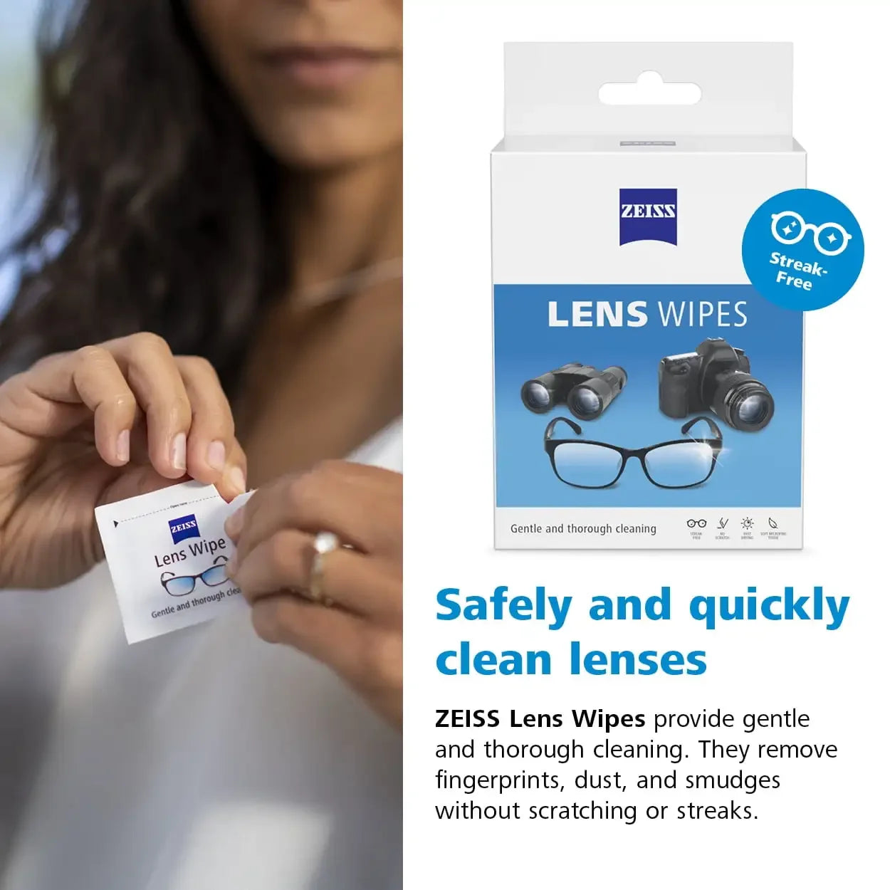 ZEISS Gentle and Thorough Cleaning Eyeglass Lens Cleaner Wipes, 100 Count