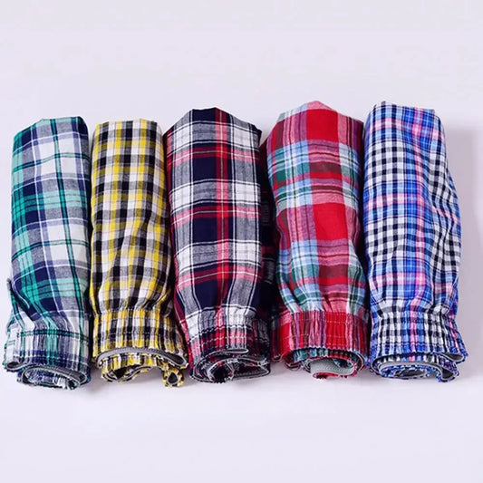 Men's Cotton Arrow Boxers Casual Plaid Print Elastic Waist Men Underwear Summer Loose Breathable Beach Pants Boxers Shorts