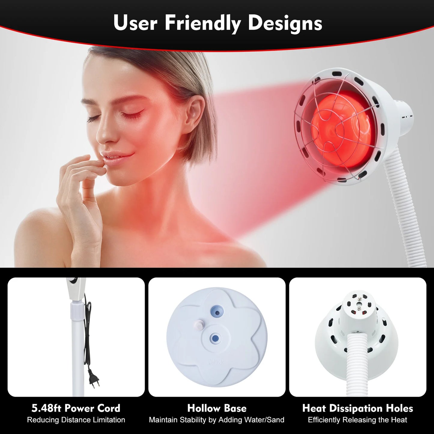 275W Infrared Heat Lamp, Single/Dual Adjustable Temperature Heat Lamp w/ Base for homes, spas and beauty salons