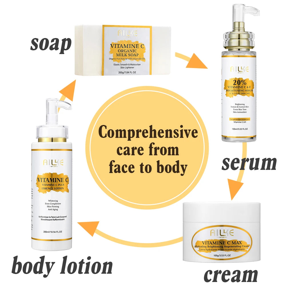 AILKE Lightening Body Cream, With Vitamin C, Hyaluronic Acid, Shea Butter, Reduce Black Spots, Even Skin Tone, Hydration Lotion