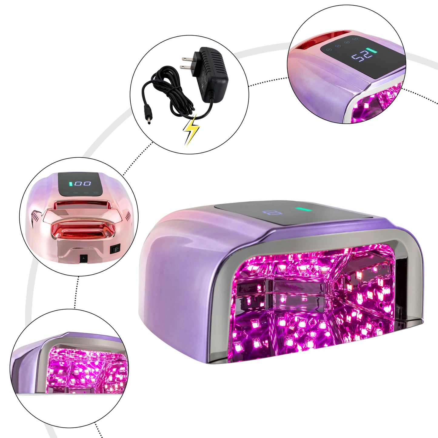 Nail Dryer Professional Rechargeable 96W 42-Bead UV LED Portable Cordless Gel Nail Lamp Machine with Removable Stainless Steel