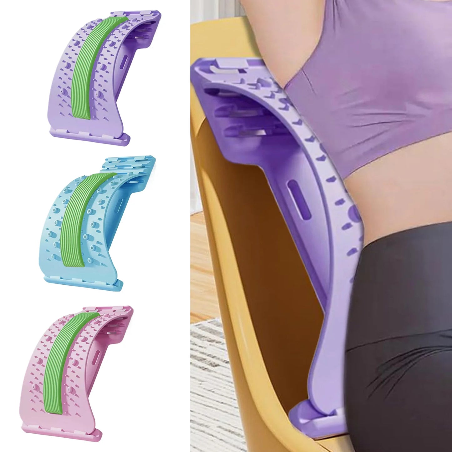 Back Stretcher 3-Level Adjustable Height Back Stretching Board Fitness Waist Neck Lumbar Massager Spine Support Muscle Release