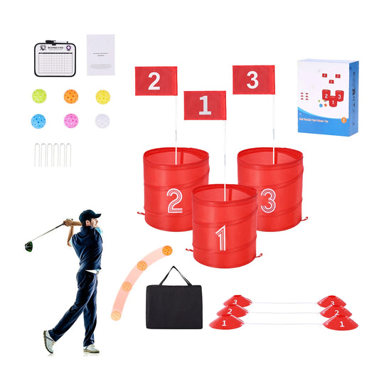 SucceBuy 3/6/9 Hole Kids Backyard Golf Game Portable Bucket Golf Course Practice Chipping Games for Family Outdoor Sports Toys