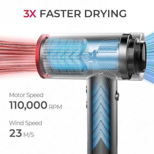 Professional High Speed Ionic Blow Dryer, Fast Drying with Brushless Motor, 4 Temps & 3 Speeds