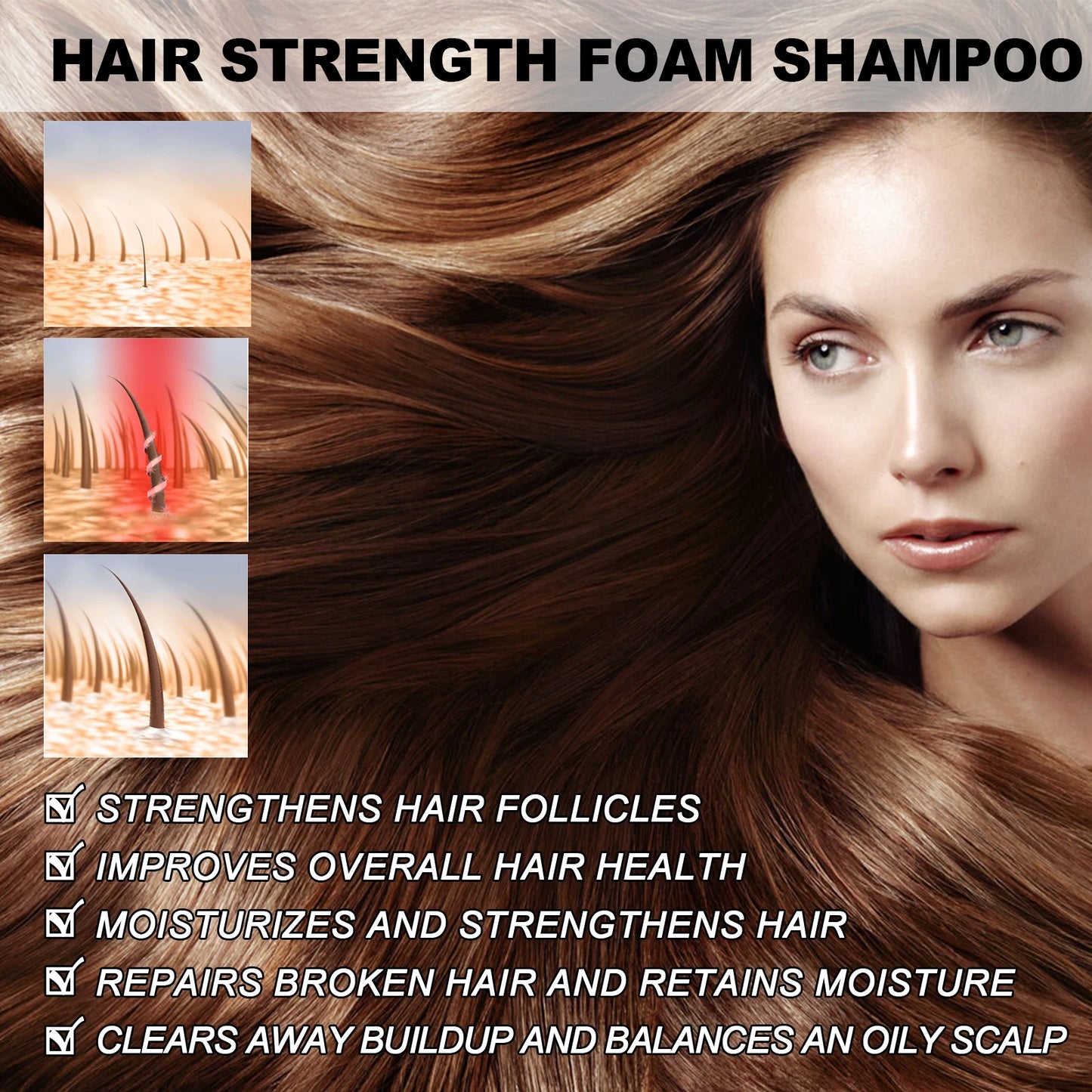 Hair Loss Shampoo Deep Cleaning Scalp Prevent Hair Thinning Repair Damage Dryness Frizzy Shine Smooth Fluffy Hair Growth Shampoo