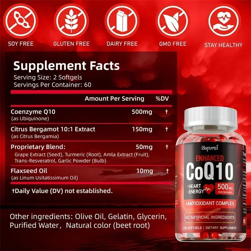 CoQ10 Supplement - Antioxidant Protection, Supports Heart Health, Promotes Cellular Energy Production, Enhances Absorption