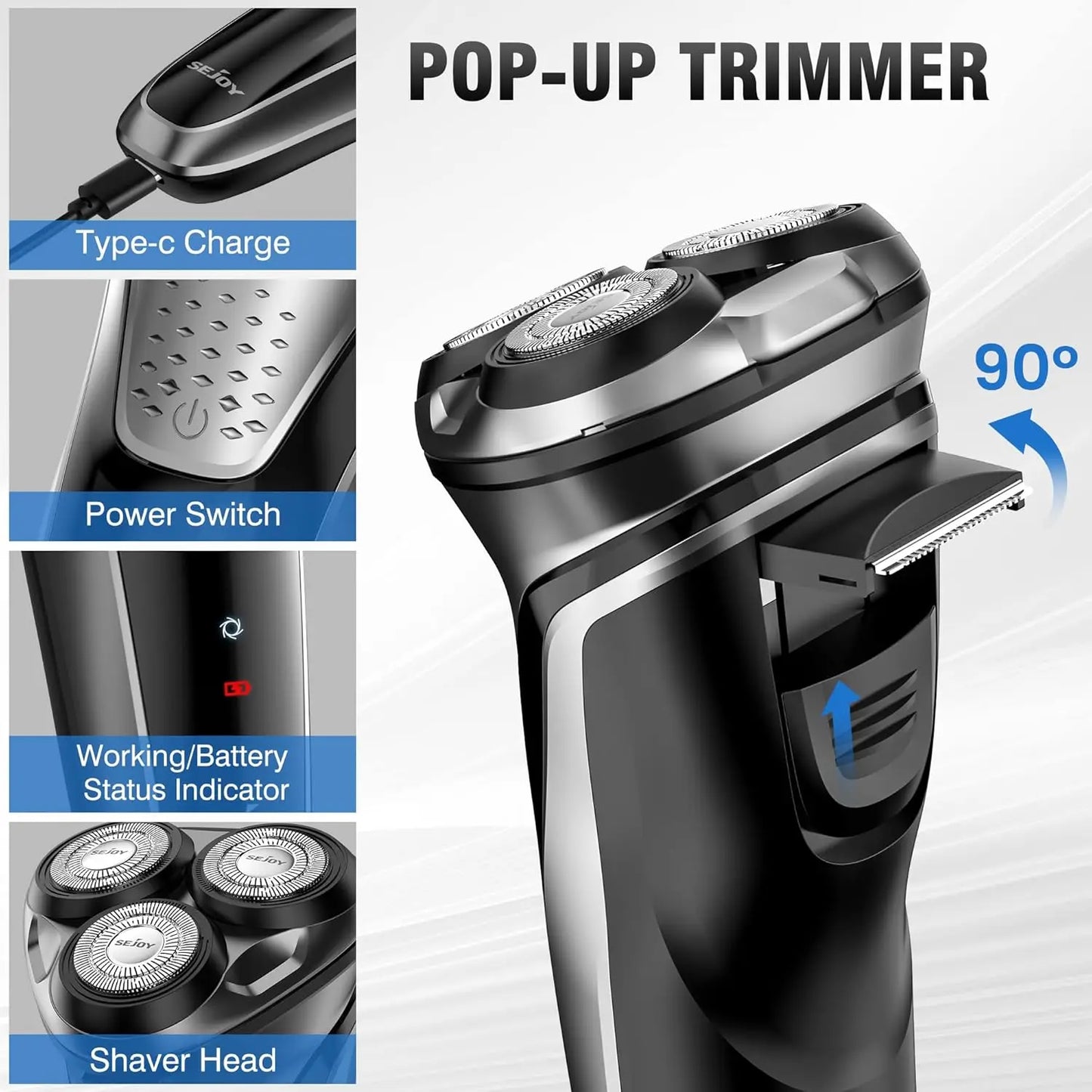 SEJOY Shavers for Men's Electric Razor Rechargeable Beard Trimmer PX7 Waterproof Wet & Dry Shaving Machine