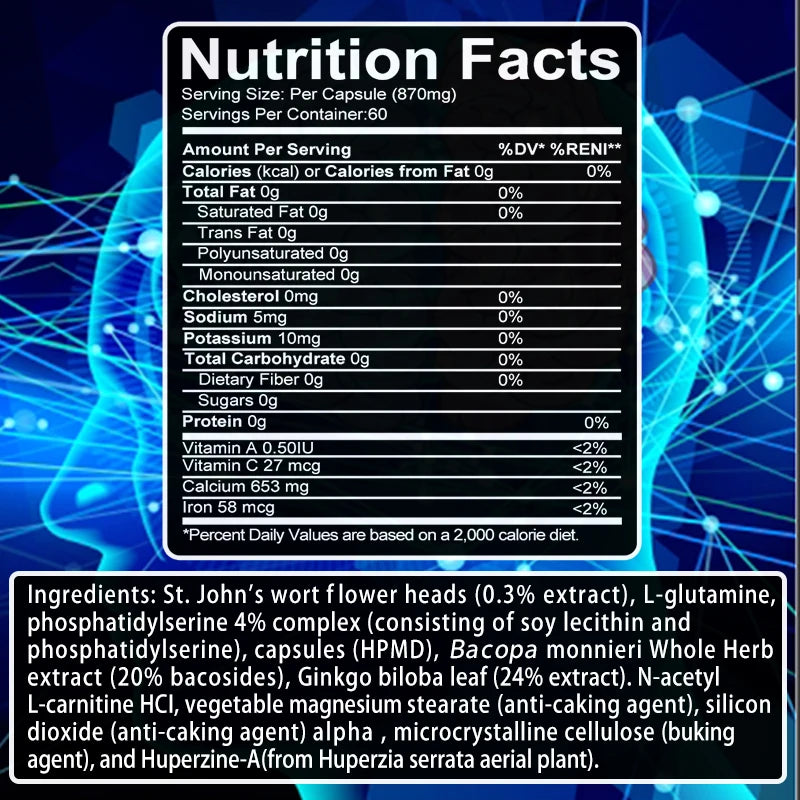 Brain Function Supplements – Helps with Focus, Memory, Concentration, Mental Clarity, Energy, Stress and Anxiety Relief