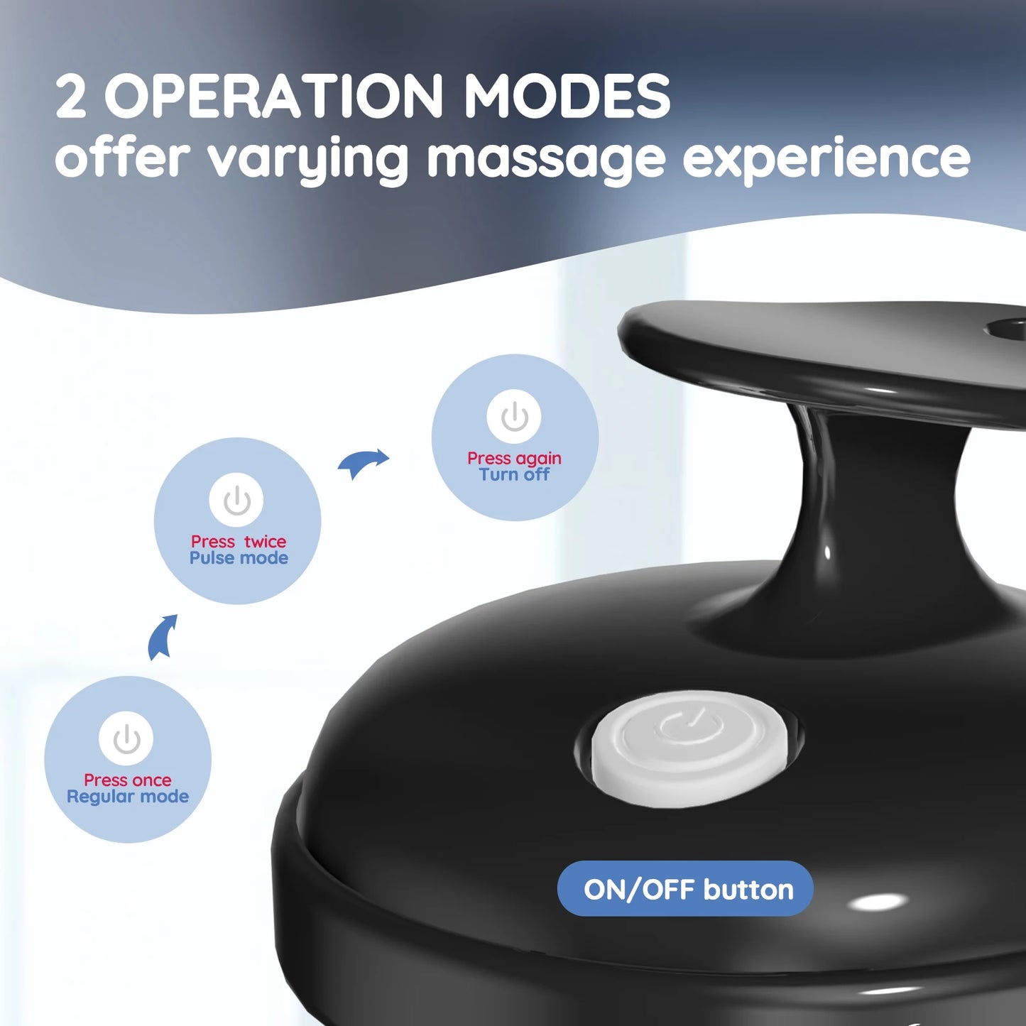 Electric handheld head massager Wireless Scalp cleaning massage silicone 2 modes vibration shampooing comb for Hair Growth BLack