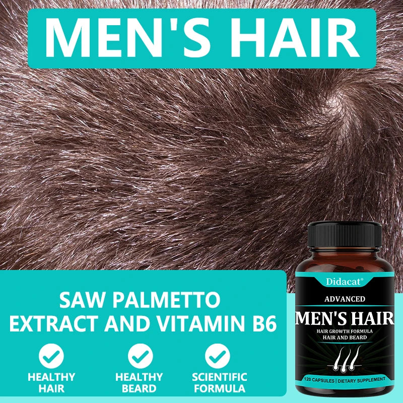 Hair Growth Vitamins for Men - Hair Regrowth & Beard Growth Supplement for Fuller, Thicker Hair with Biotin & Saw Palmetto