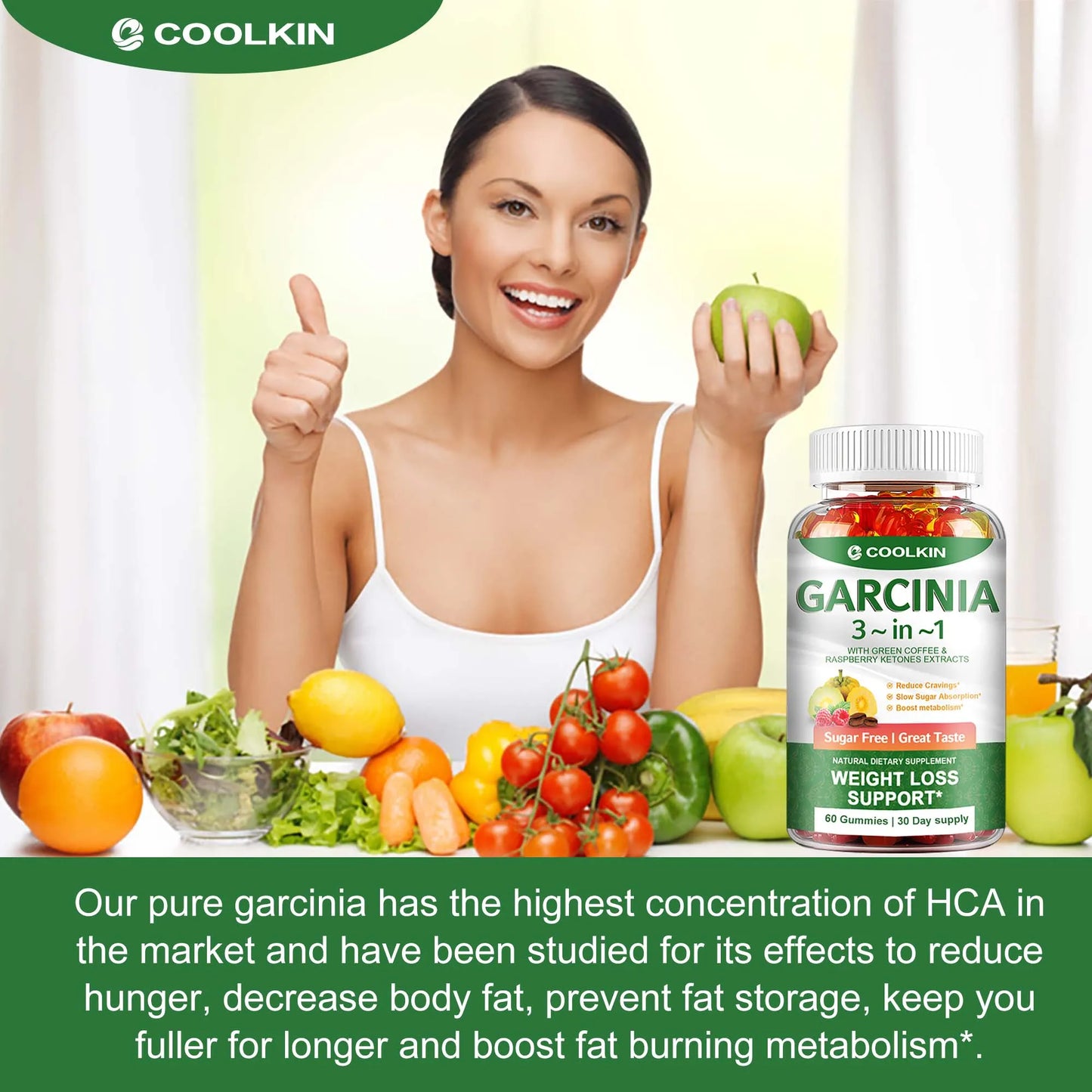 Garcinia Cambogia - Weight Management, Fat Burner, Endurance Improve, Cellulite,  Appetite Suppressant - 60 Gummies