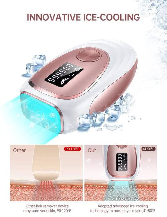 Laser Hair Removal IPL 999900 flashes with Ice-Cooling for Painless & Long-Lasting Result Safe At-Home 18.5J Hair Remover Device
