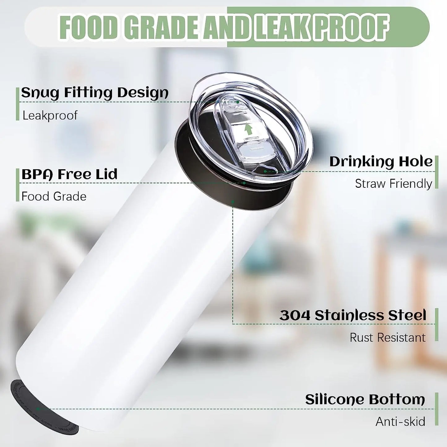 8 Pack 20 OZ Sublimation Tumbler Blanks Skinny Straight in Bulk, Stainless Steel Insulated Sublimation Tumbler