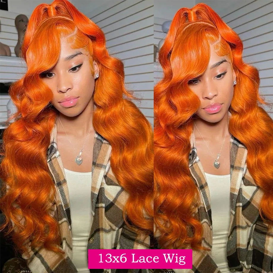 Orange Ginger Lace Front Wigs Human Hair Body Wave 13x6 HD Lace Frontal Wig Colored Brazilian Hair Wig 13x4 Transparent Lace Wig