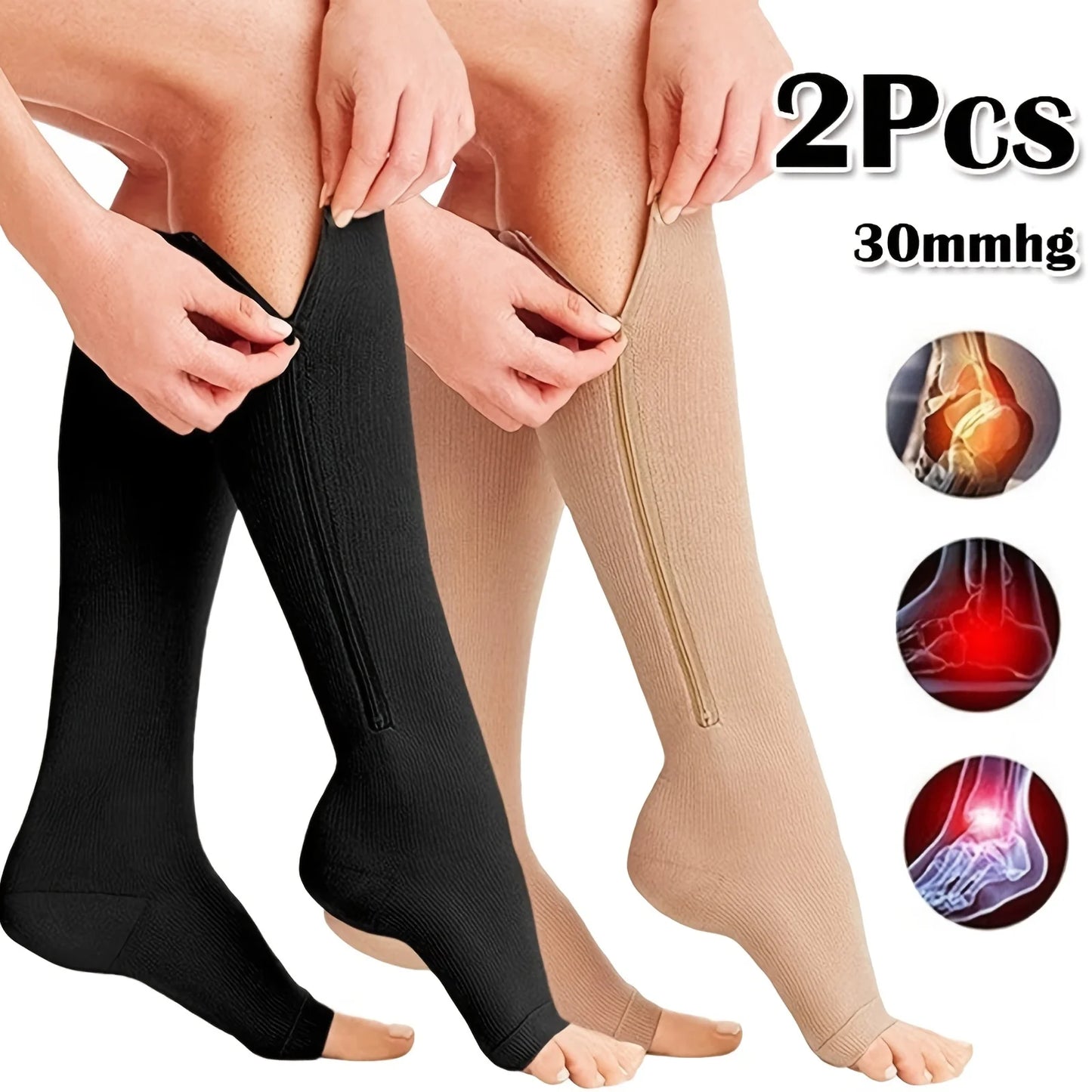 2pcs/1pair Breathable Compression With Side Zipper - Comfortable Support For Men Women, L Size