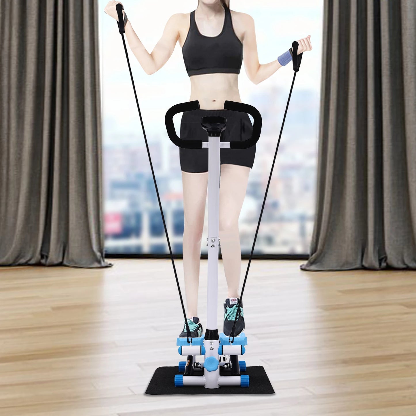 Fitness Stepper Exercise Stepping Machine Fitness Stepper With Handlebars, Adjust the Movement Height Via the Knob