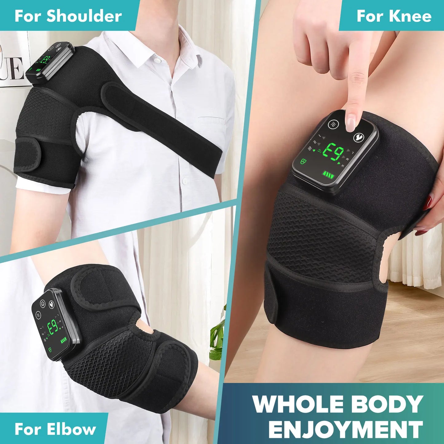Rechargeable Electric Knee Massager 3-in1 Heated Vibration Pad for Joint Pain Relief Elbow Shoulder Arthritis Support Belt