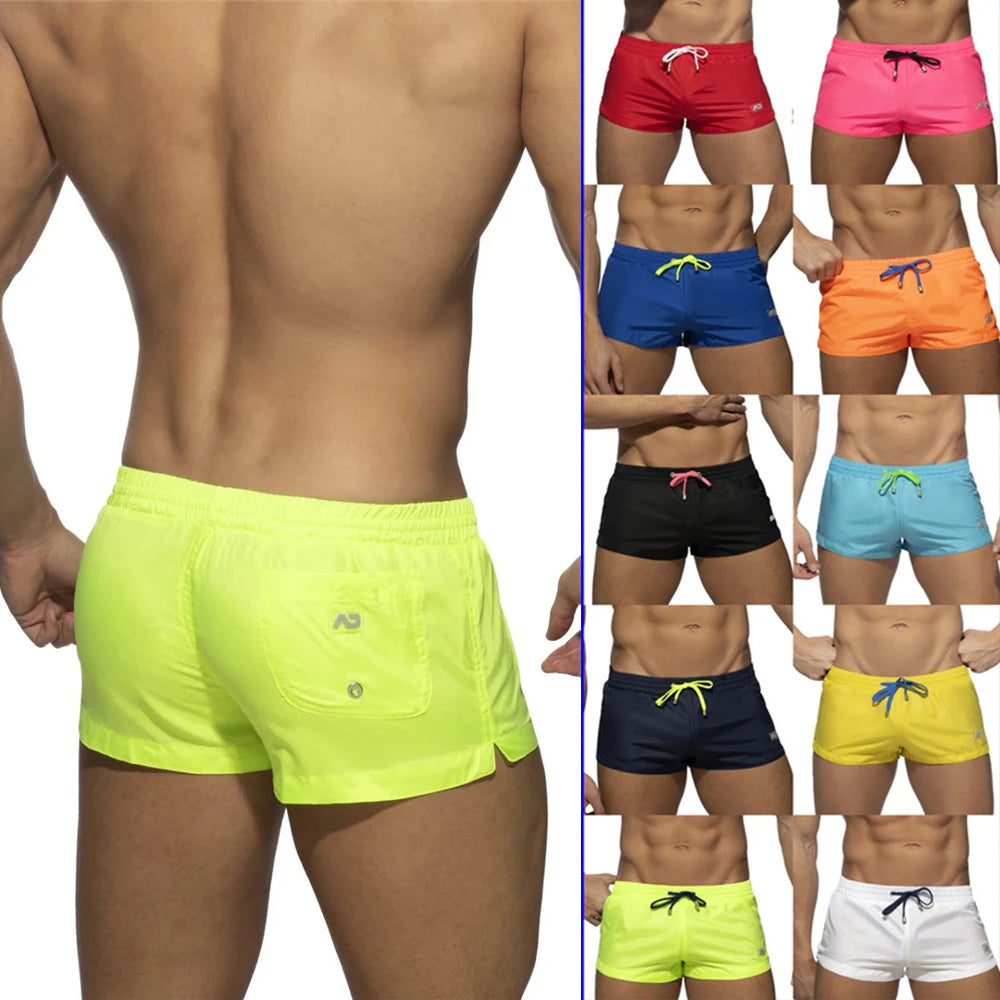 American New Swimming Trunks Men's Solid Color Quick-Drying Low Waist Sexy Beach Pants Men's Swimming Sports Shorts