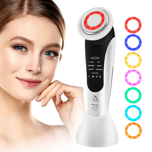 New 7 In 1 Face Lift Device EMS Microcurrent Facial Massager Vibration Heated LED Light Therapy Skin Tightening Beauty Apparatus