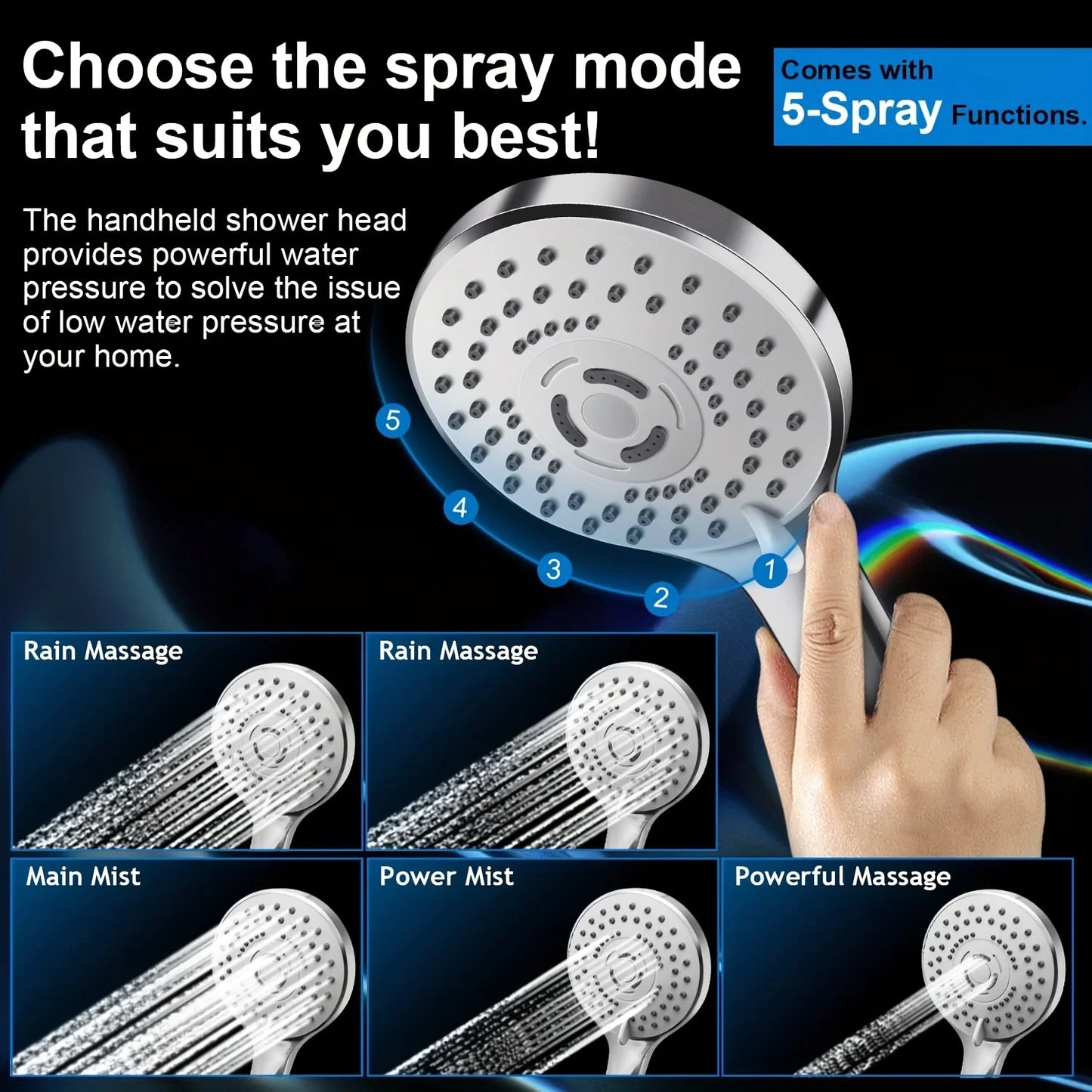 12 Inch Quality Set Rain Shower Head / Handheld Water Saving Shower Bathroom Handheld Three Mode Booster Shower Combination