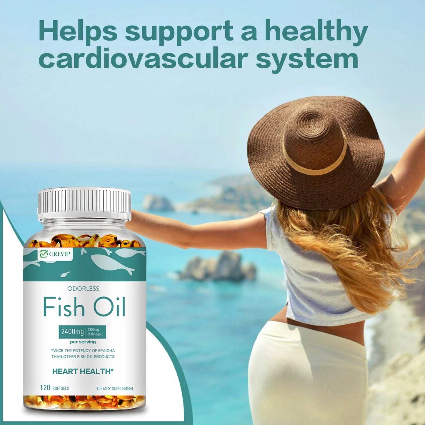 Omega-3 Fish Oil - Relieve Stress, Improves Memory, Supports Brain, Cardiovascular Health, Rich in DHA and EPA - 120 Capsules