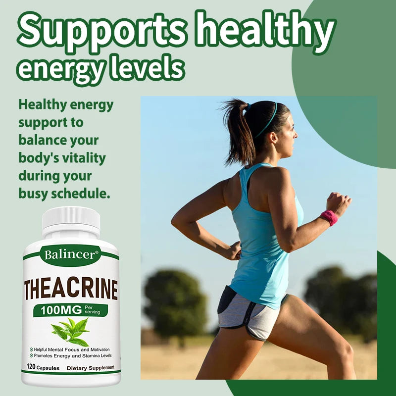 Theacrine 100 Mg Supplement - Support Mental Focus, Endurance Support, Reduce Fatigue, Promote Sleep, and Grow Muscle