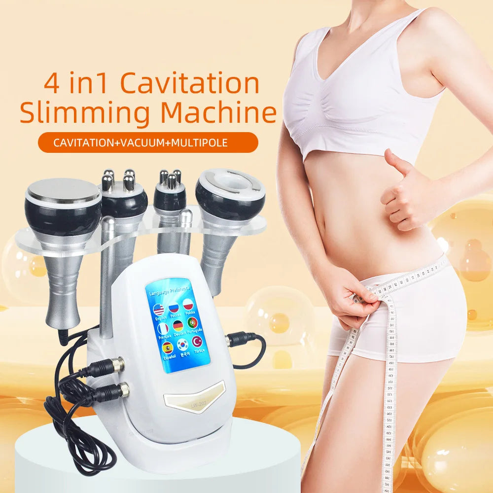 4 in 1 Vacuum Therapy Cavitation RF Radio Frequency Fat Remover Body Slimming Machine Ultrasonic Massage Shaping Instrument