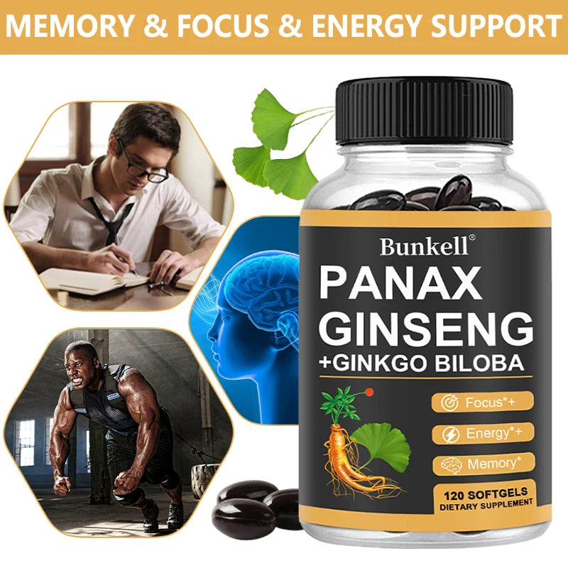 Panax Ginseng + Ginkgo Biloba - Increases Energy, Mood, Stamina & Performance Supports Mental Health