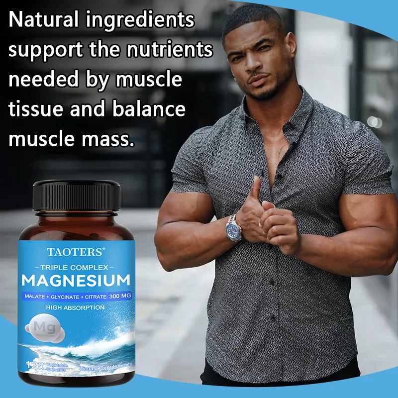 Magnesium Malate + Glycine + Magnesium Citrate 300 Mg, Supports Heart Health, Boosts Energy and Improves Mood