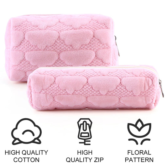 2Pcs Plush Makeup Bag Aesthetic Pencil Case Cute Travel Toiletry Bag Makeup Brush Storage Bag Cosmetic Organizer Bag