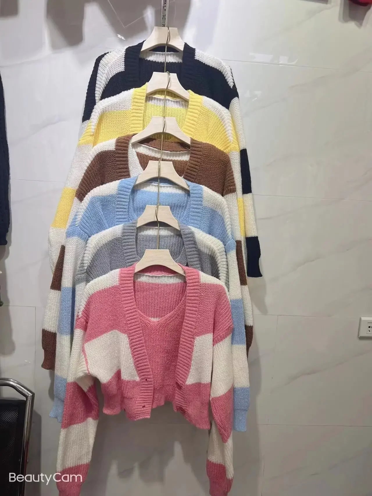 2024 Fashion Autumn Two Piece Women Sweater Stripe Long Sleeve Cardigan Crop Knitwaers Winter Loose Casual Knitted Short Tops