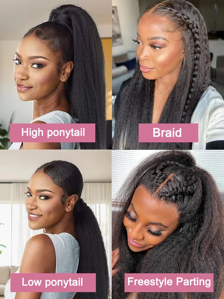 High Density Kinky Straight 360 Lace Front Wigs Human Hair Brazilian 40 Inch Yaki Straight 13x6 HD Lace Frontal Wig Preplucked