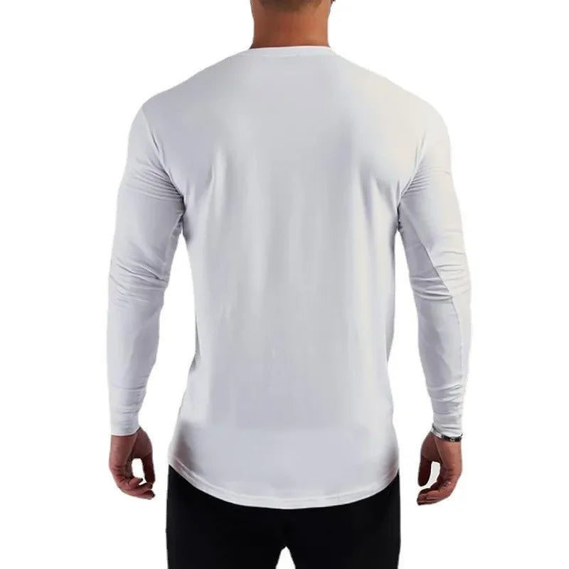 Plain Cotton Breathable Long Sleeve Clothing Gym Fitness Bodybuilding Sport T-shirts Mens Workout Casual Slim Fit Autumn Shirts