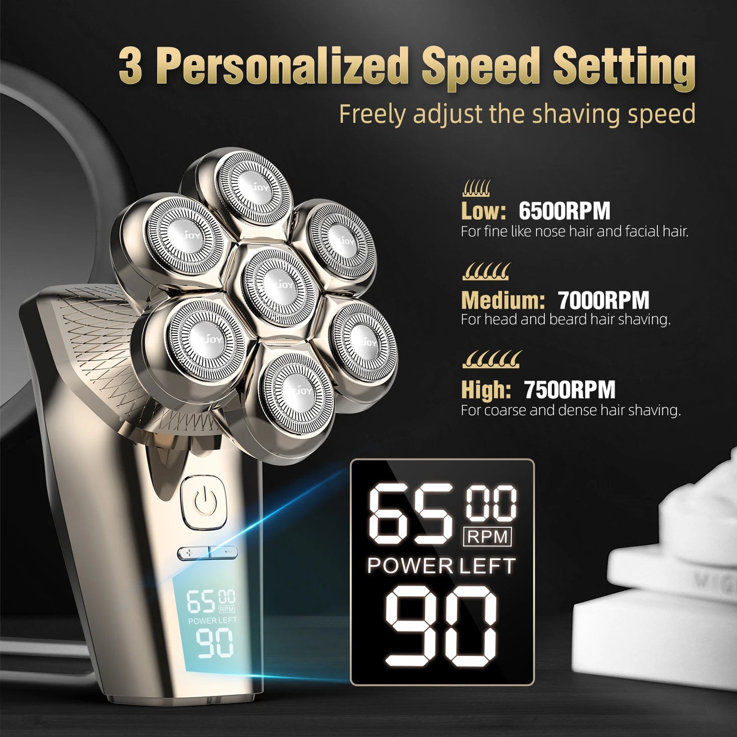 Electric Head Shaver for Bald Men 7 Blades Floating Razor Hair Trimmer USB Rechargeable LED Display Waterproof Beard Shavers