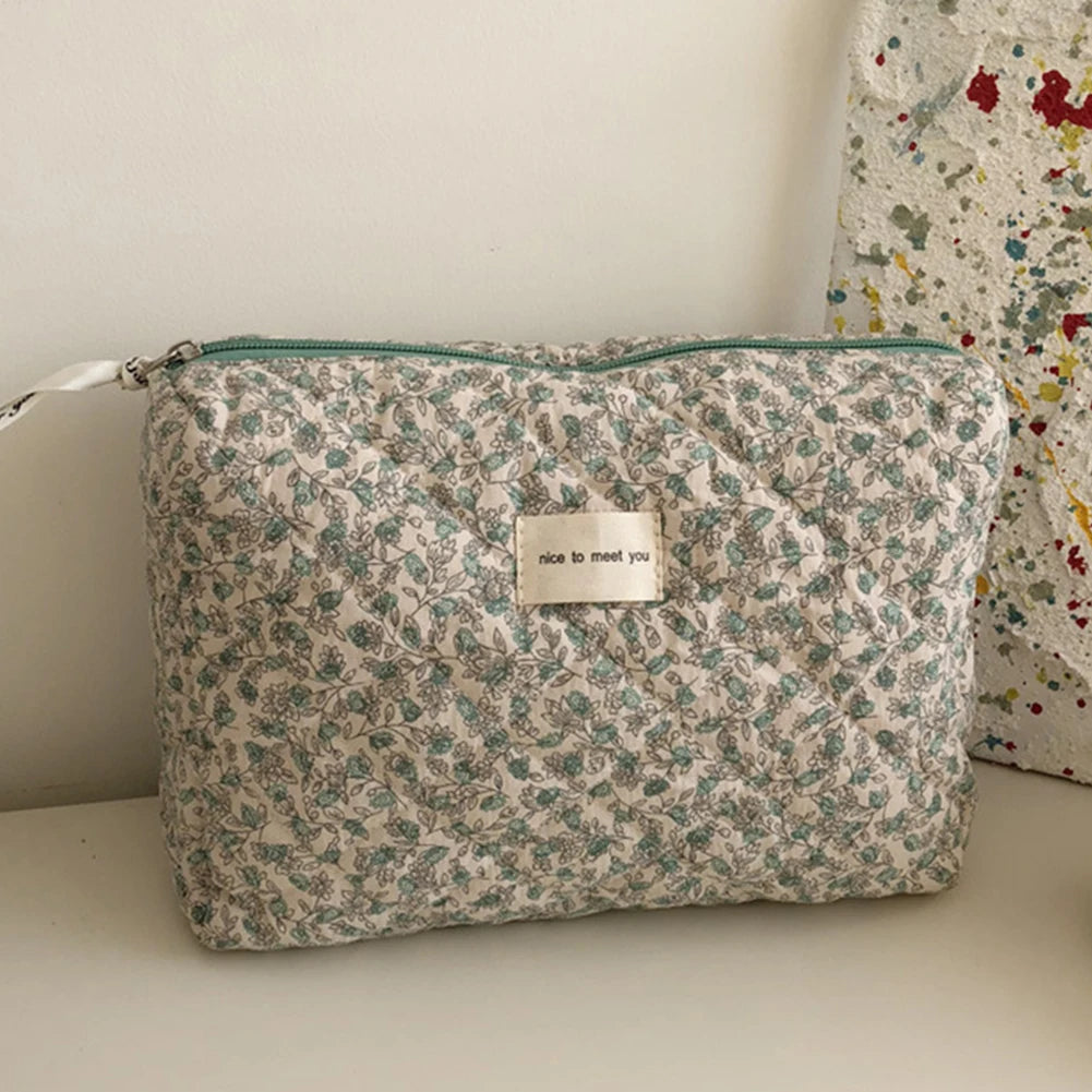 Make Up Handbags Flower Prints Soft Cotton Travel Organizer Travel Portable Large Capacity for Women Girls Wallet Purse