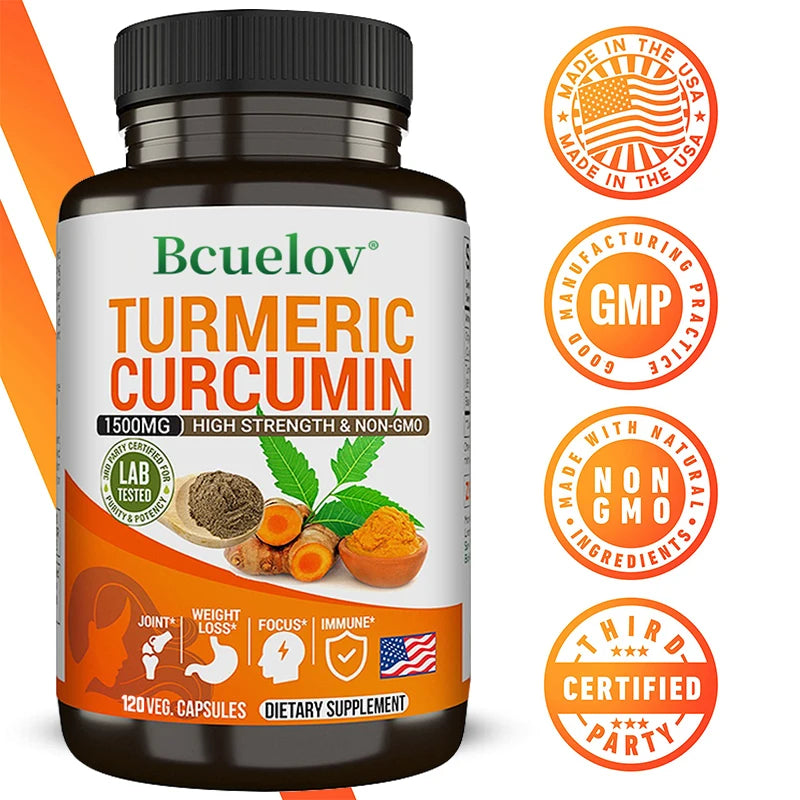 Curcumin Supplement with Black Pepper Extract Fast Absorption for Bone Health Immune System Support Digestive System Maintenance