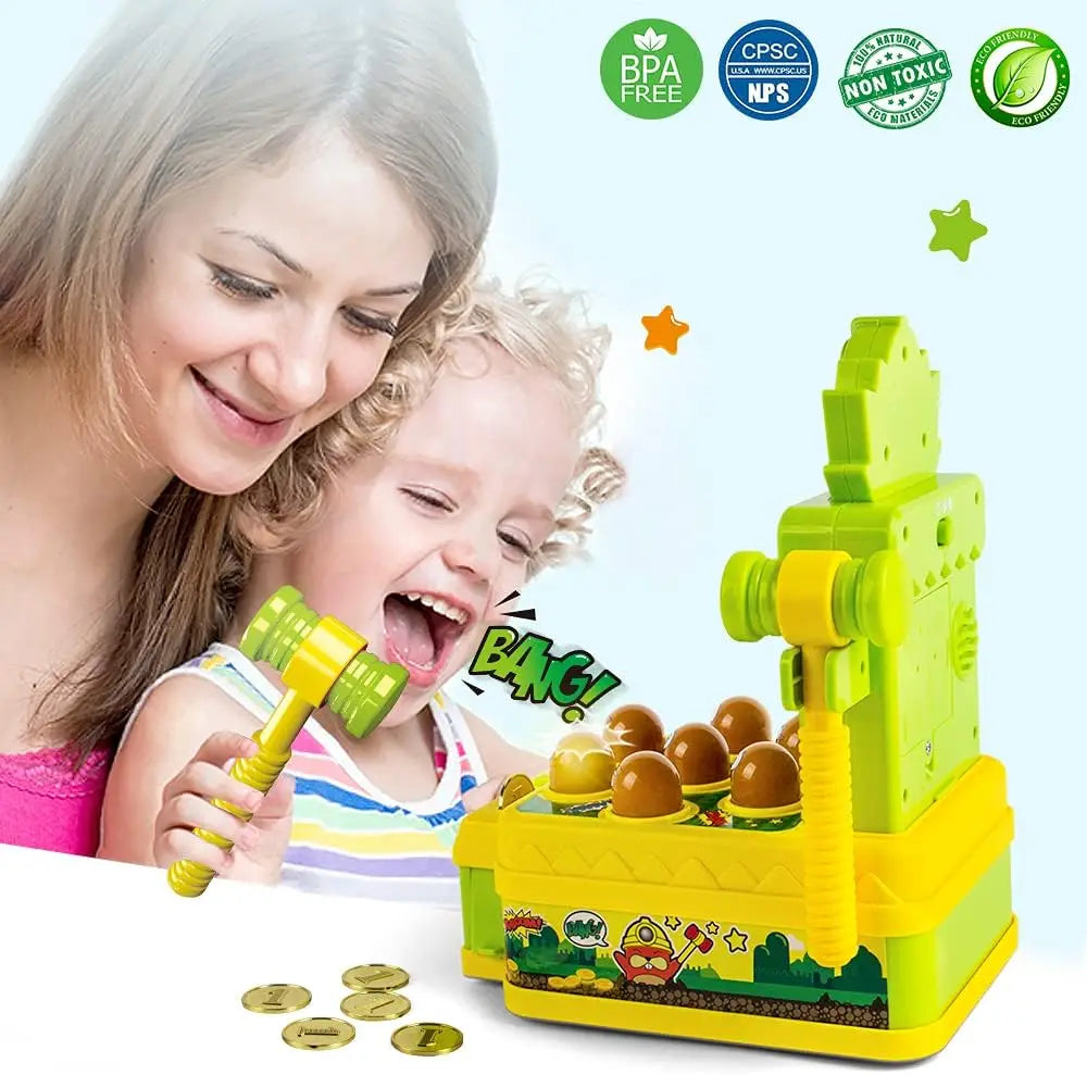 Mini Coin Operated Arcade Game Bank with 2 Hammers, Interactive Electronic Developmental Toy for Kids Ages 3-6