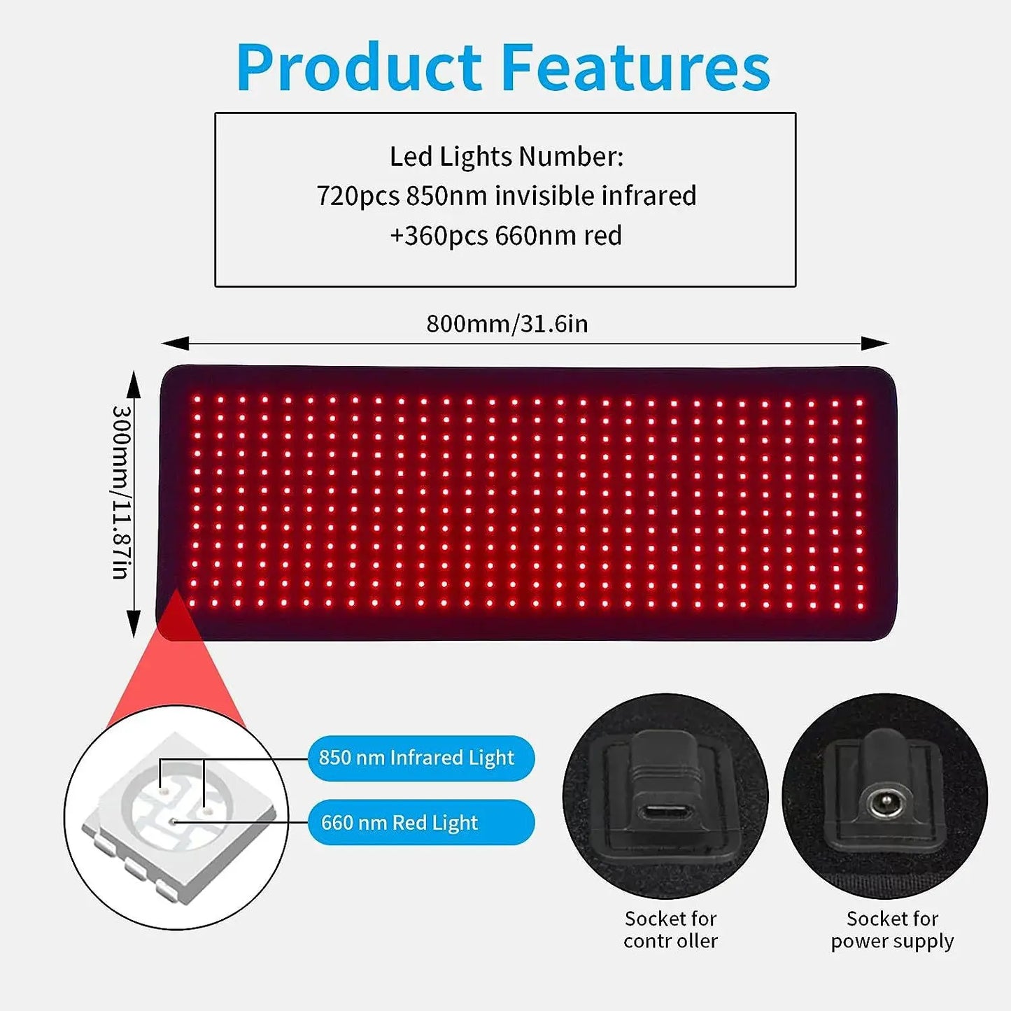 31.6x11.8inch Red Light Therapy Pad Infrared Light LED Therapy Pad Lumbar Back Belt For Body Back Waist Knee Joint Pain Relief