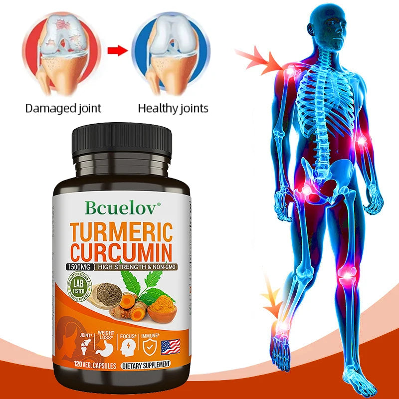 Curcumin Supplement with Black Pepper Extract Fast Absorption for Bone Health Immune System Support Digestive System Maintenance