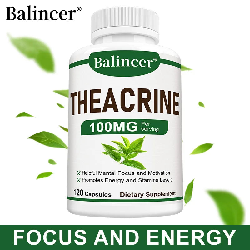 Theacrine 100 Mg Supplement - Support Mental Focus, Endurance Support, Reduce Fatigue, Promote Sleep, and Grow Muscle