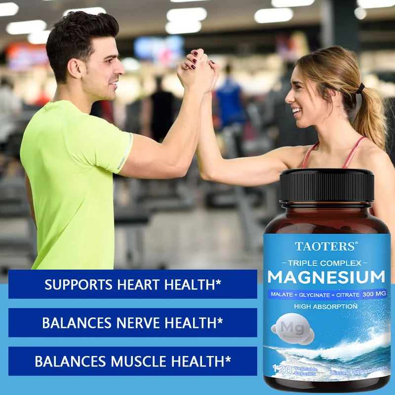 Magnesium Malate + Glycine + Magnesium Citrate 300 Mg, Supports Heart Health, Boosts Energy and Improves Mood