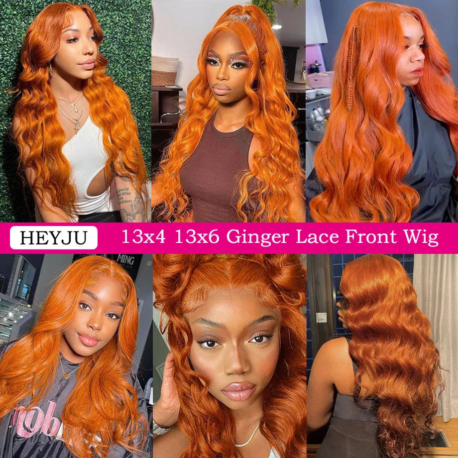 Orange Ginger Lace Front Wigs Human Hair Body Wave 13x6 HD Lace Frontal Wig Colored Brazilian Hair Wig 13x4 Transparent Lace Wig