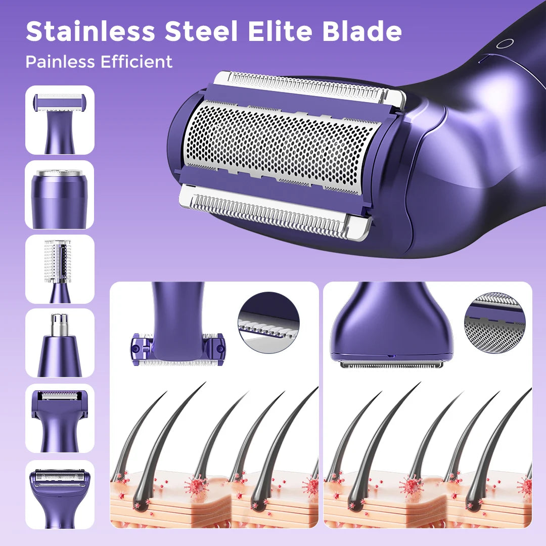 6-in-1 Electric Razor for Women Pubic Hair, Painless Body Shaver, Facial Epilator,Hair Removal for Face, Bikini Trimmer