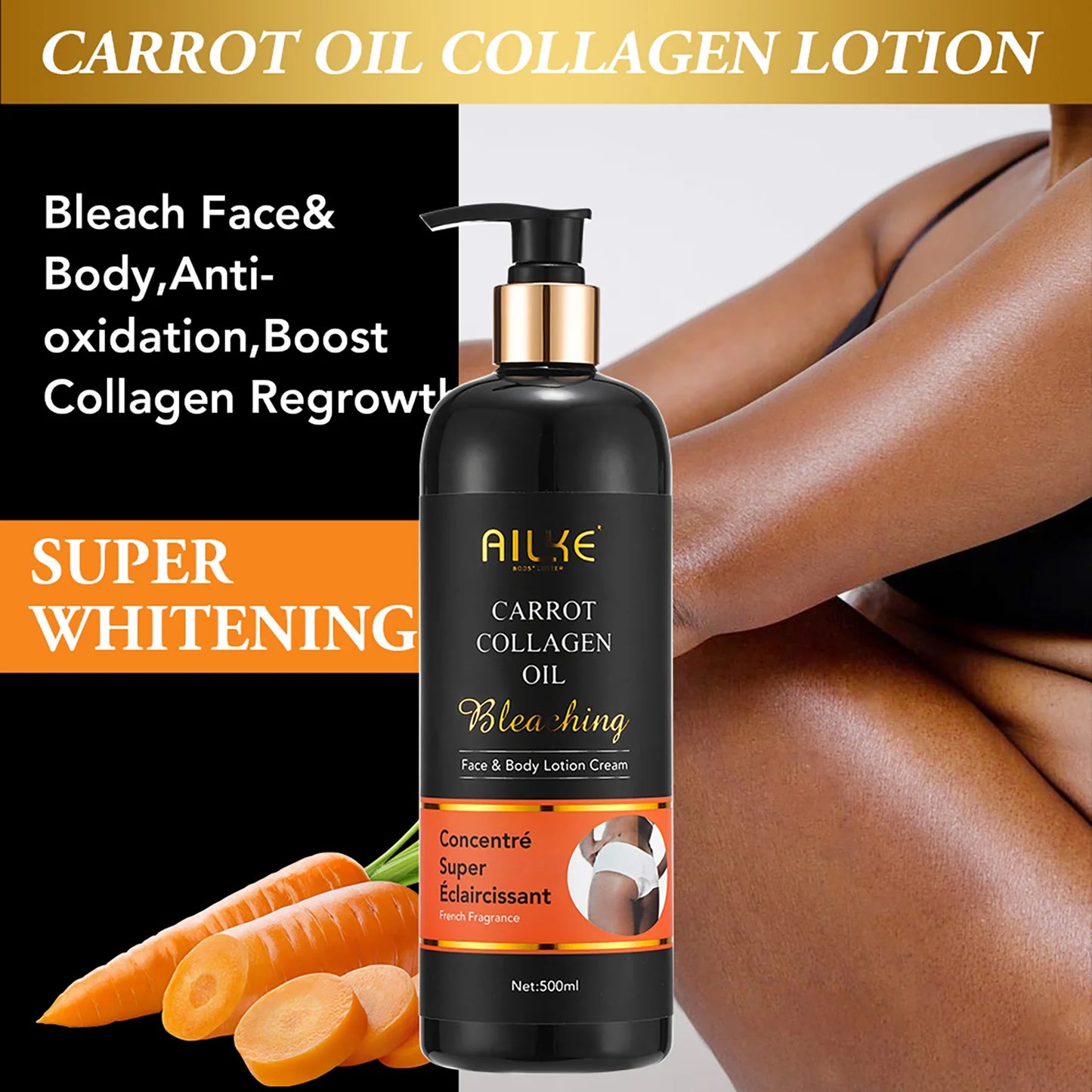AILKE Skin Whitening Face Serum, Reduce Spots, Moisturizing, Even Skin Tone, With Organic Collagen, Skin Lightening Body Serum