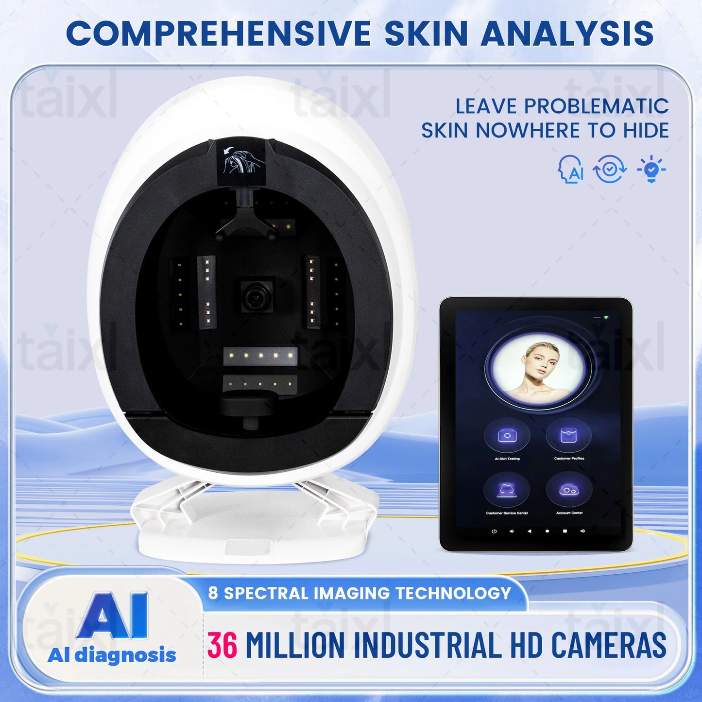 3D Facial Skin Analyzer Detection Skin Problem Diagnosis 8 Spectrum Professional Analysis Beauty Salon Equipment